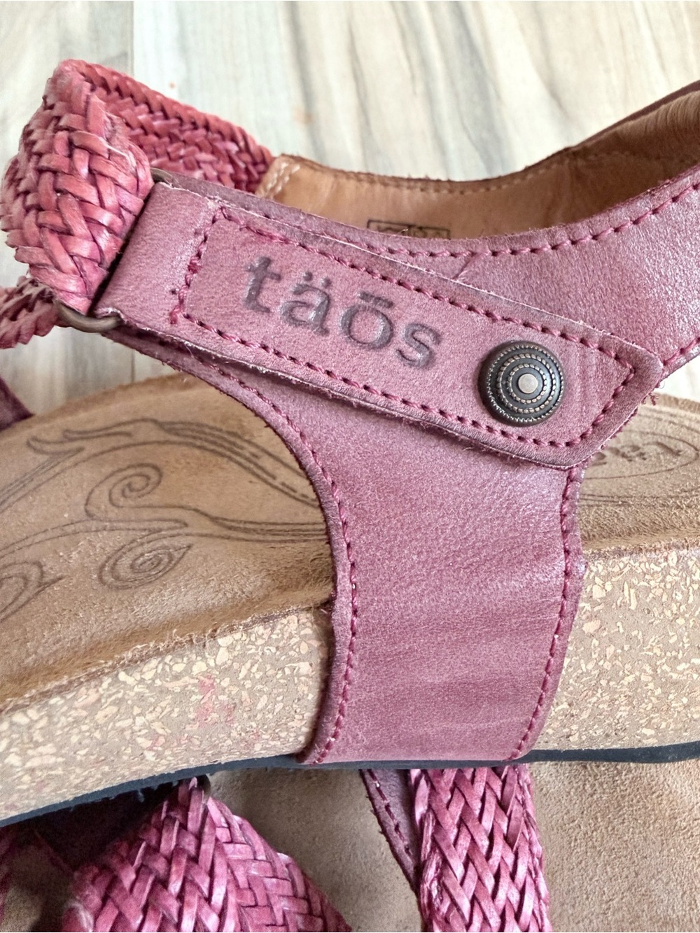 Taos Footwear Women's Braided Leather Sandal in Rose